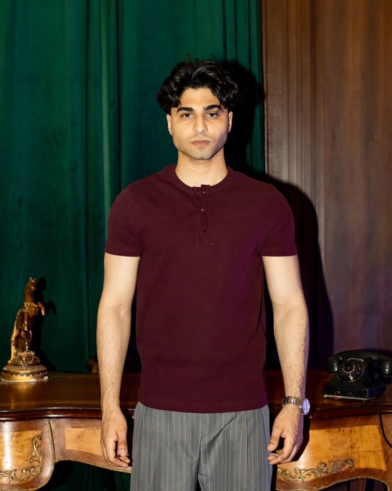 Short Sleeve Burgundy Henley shirt