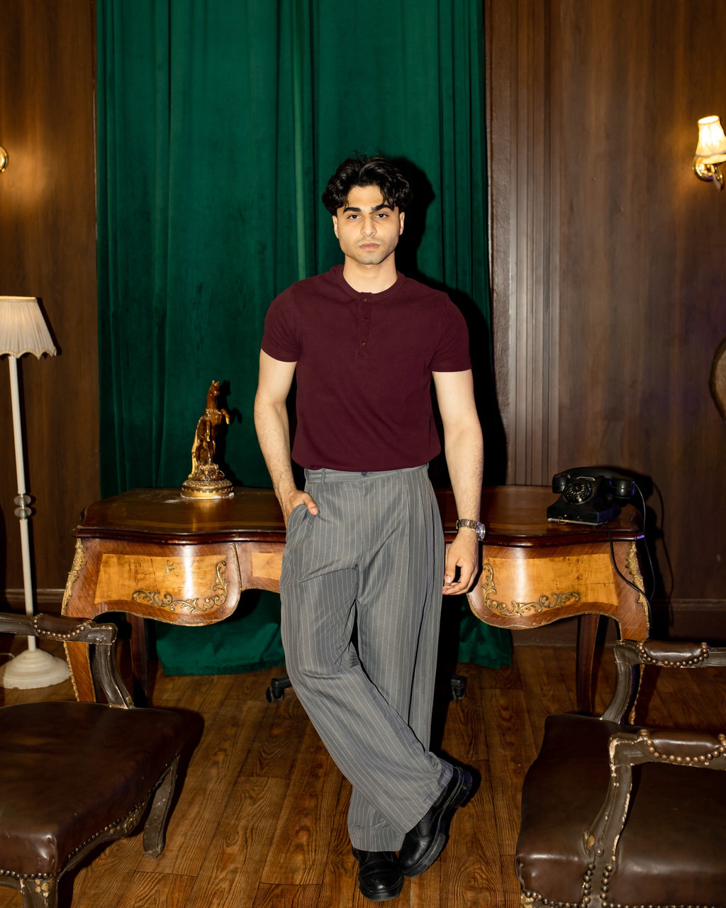 Short Sleeve Burgundy Henley shirt