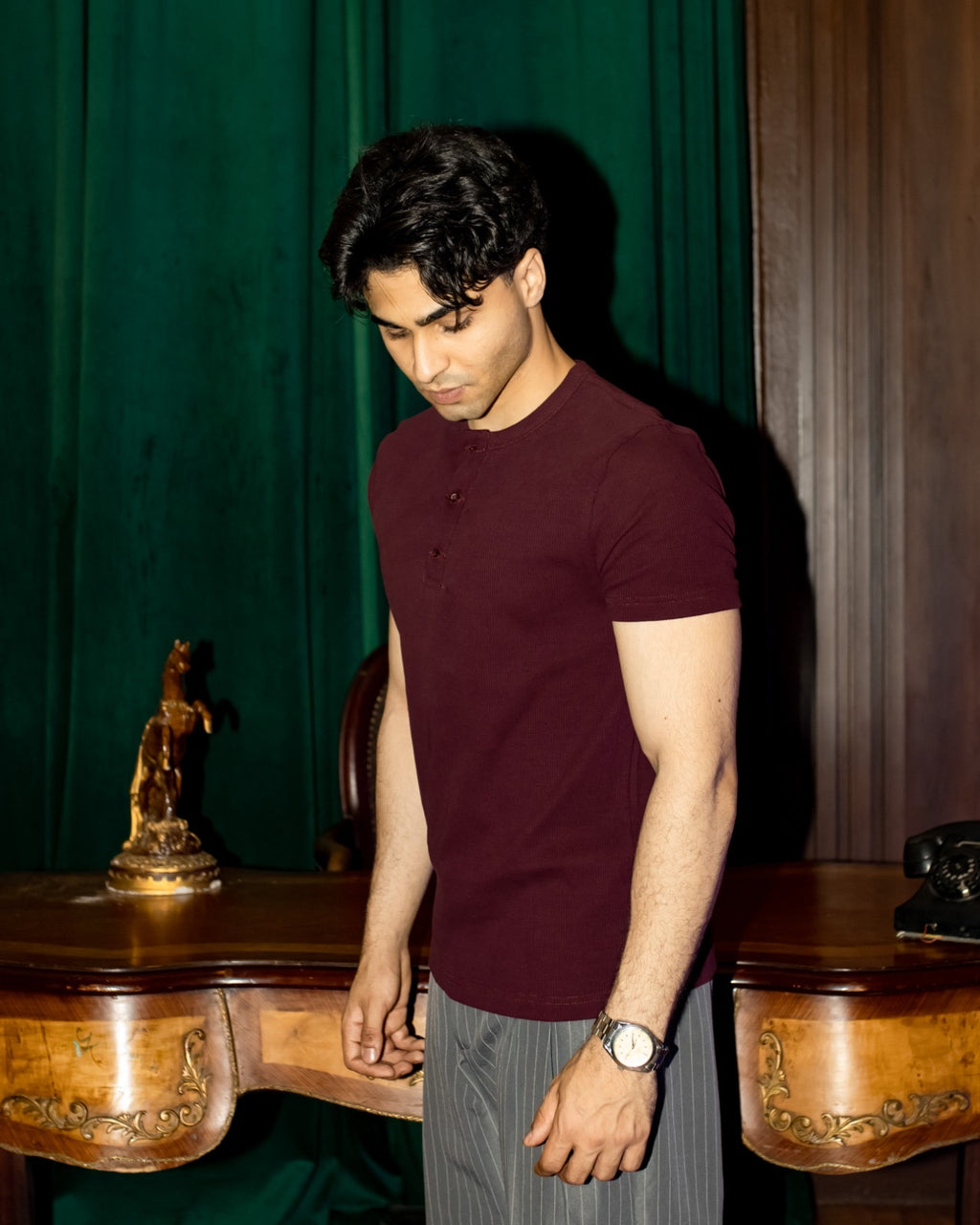 Short Sleeve Burgundy Henley shirt