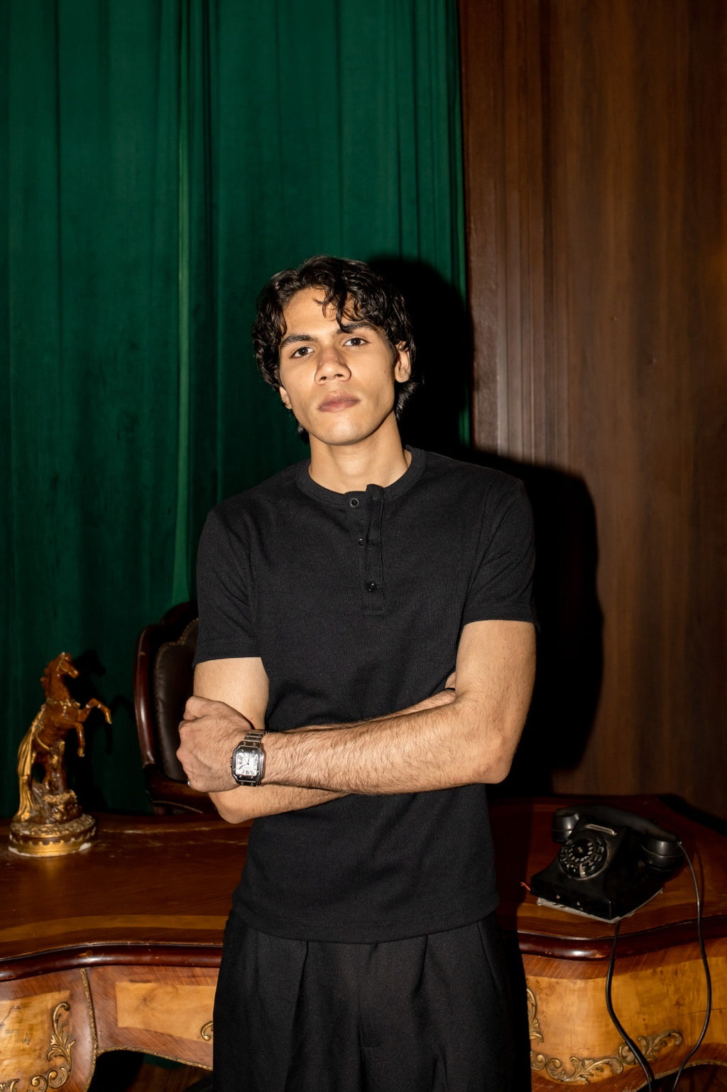 Short Sleeve Black Henley shirt