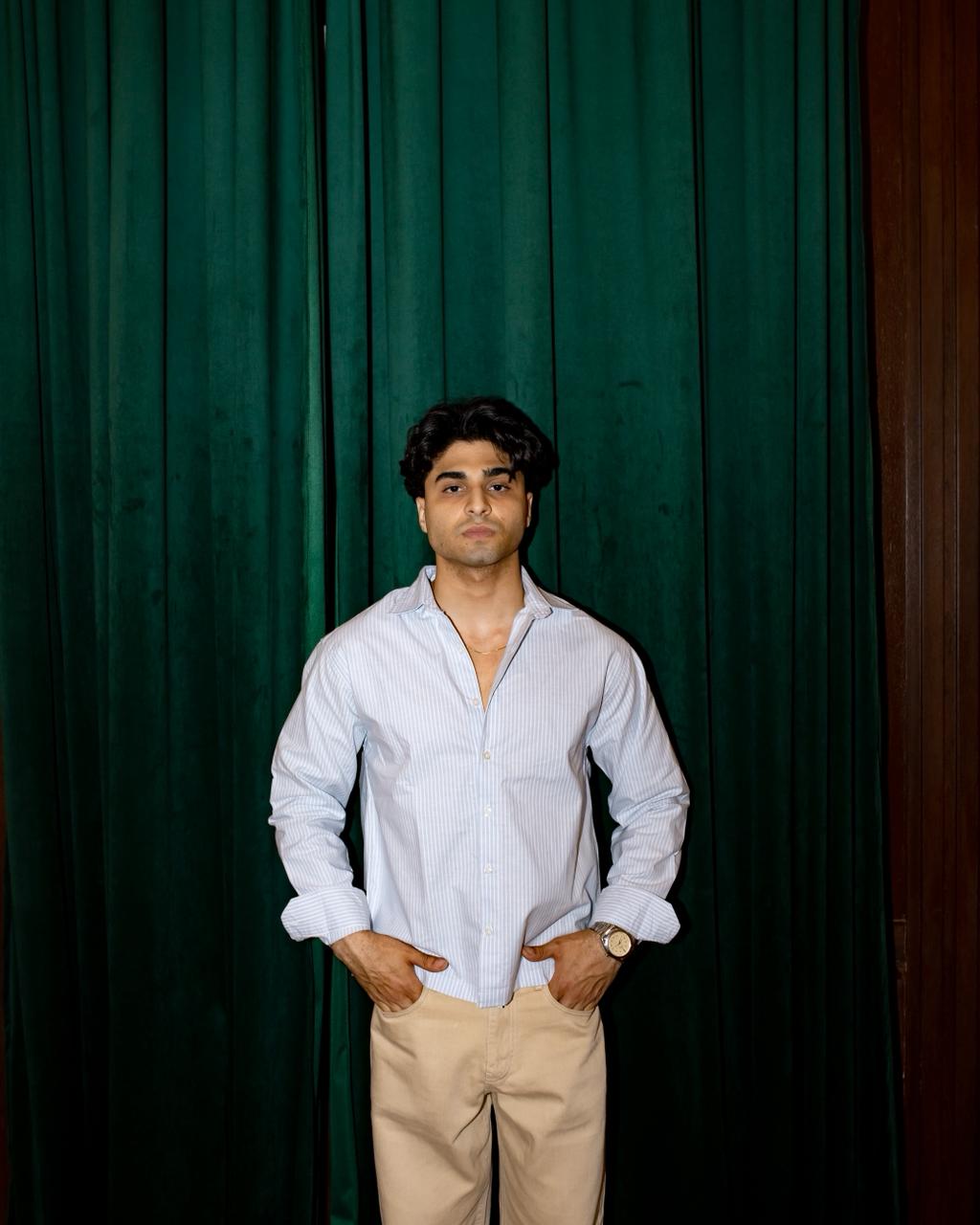 Pinstriped baby blue shirt