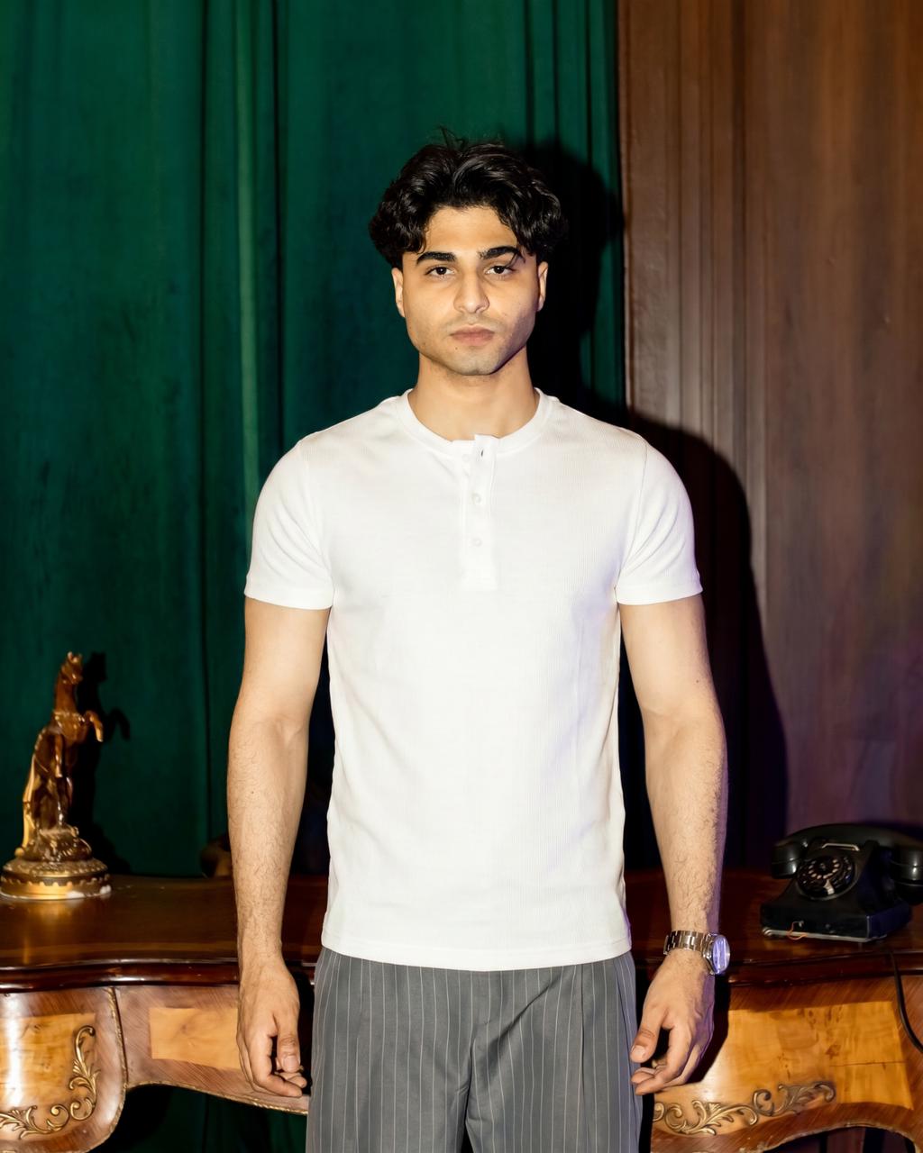 Short Sleeve White Henley shirt