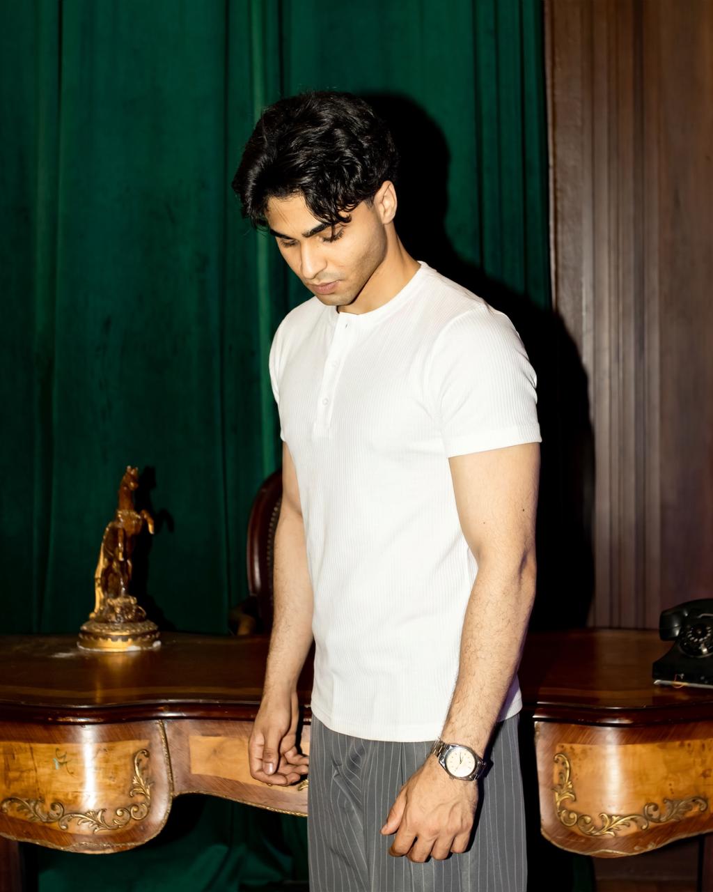 Short Sleeve White Henley shirt