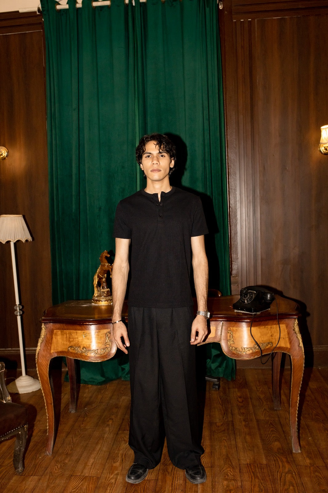 Short Sleeve Black Henley shirt